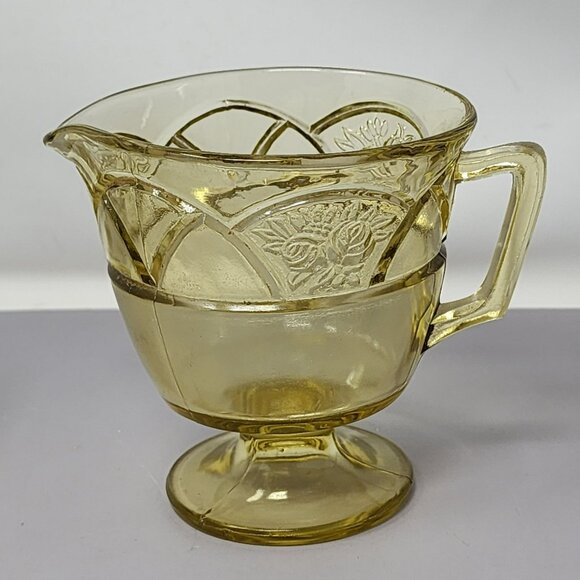 Vintage Yellow Depression Glass Creamer & Sugar Set - Picture 2 of 15